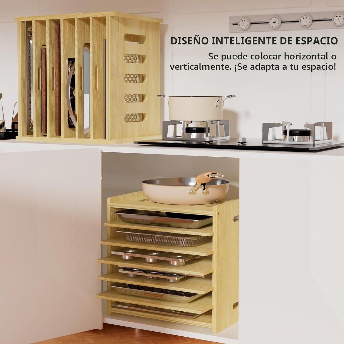 Exttlliy Separadores de bandejas de madera de 7 niveles para gabine...