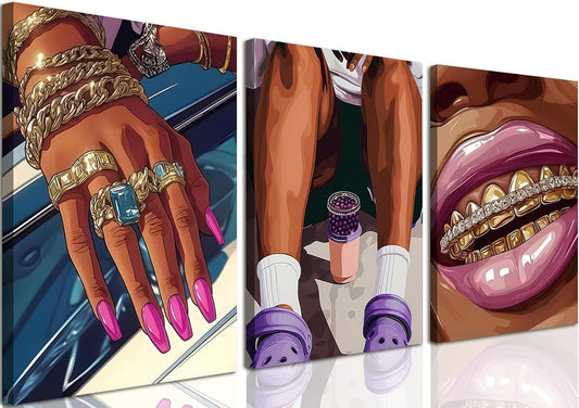 Juego de 3 pinturas enmarcadas para pared de chicas negras, pintura...