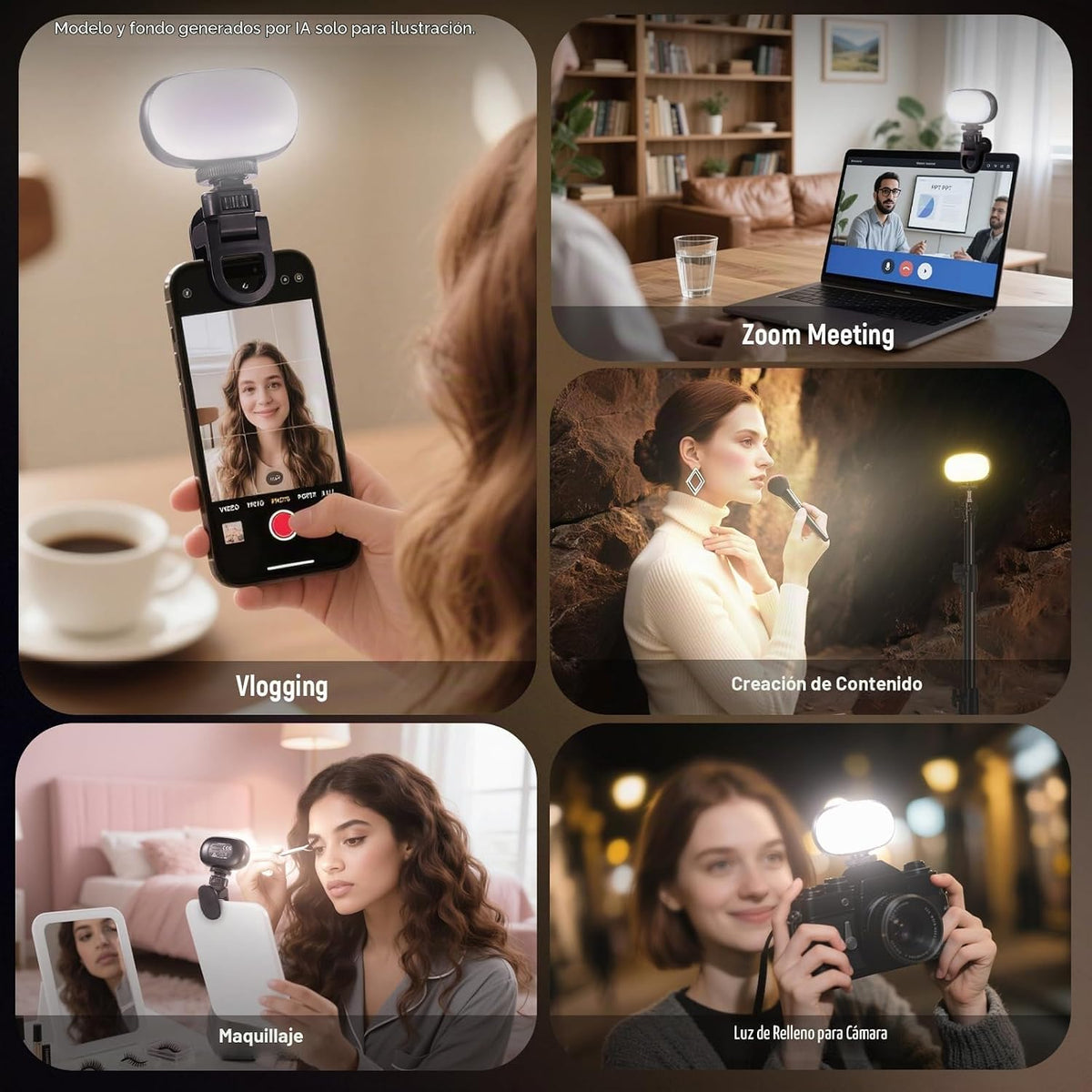 NEEWER Basics Luz Portátil para Selfie, 3W con Clip para Teléfono P...