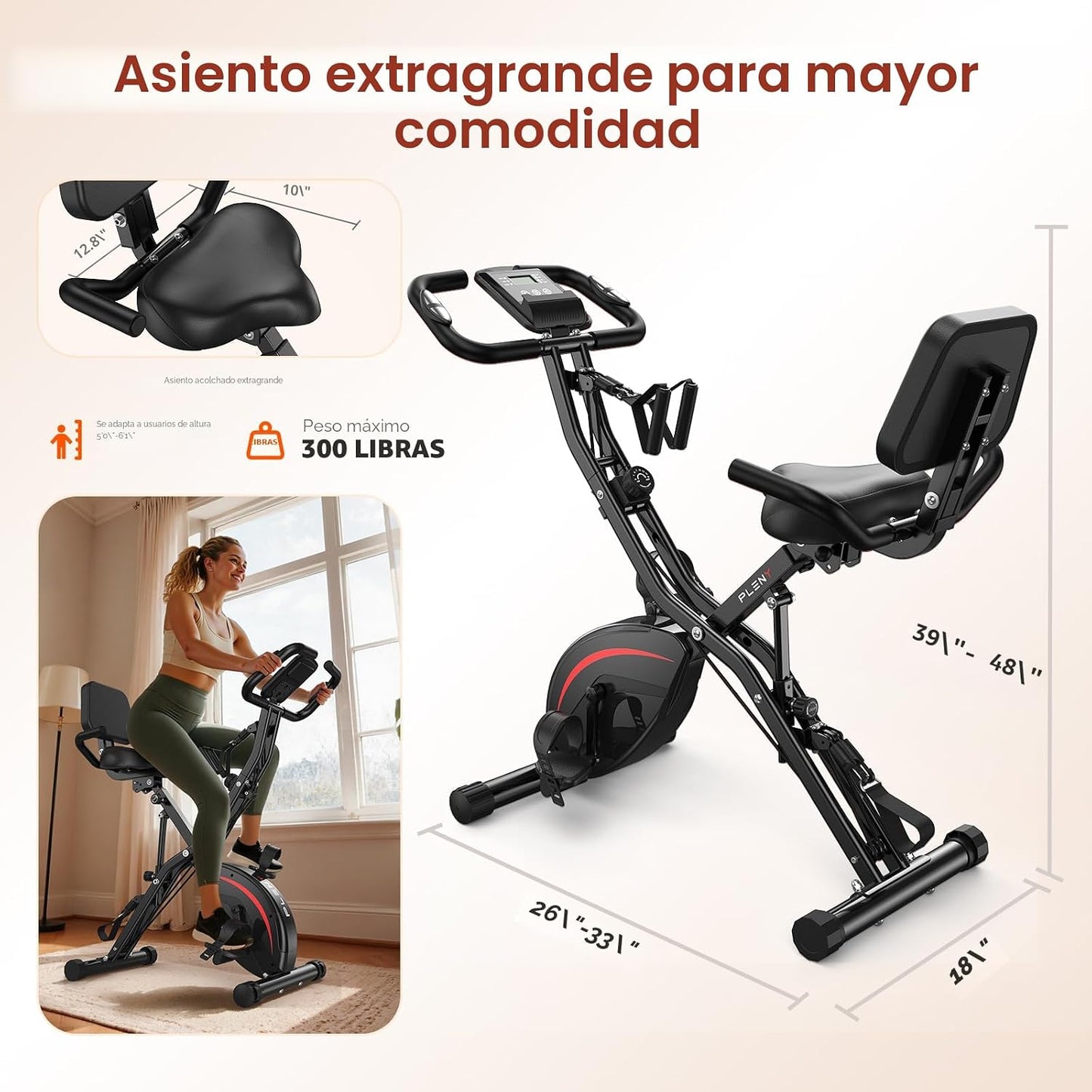 Pleny Bicicleta estática plegable, bicicletas estacionarias 5 en 1...