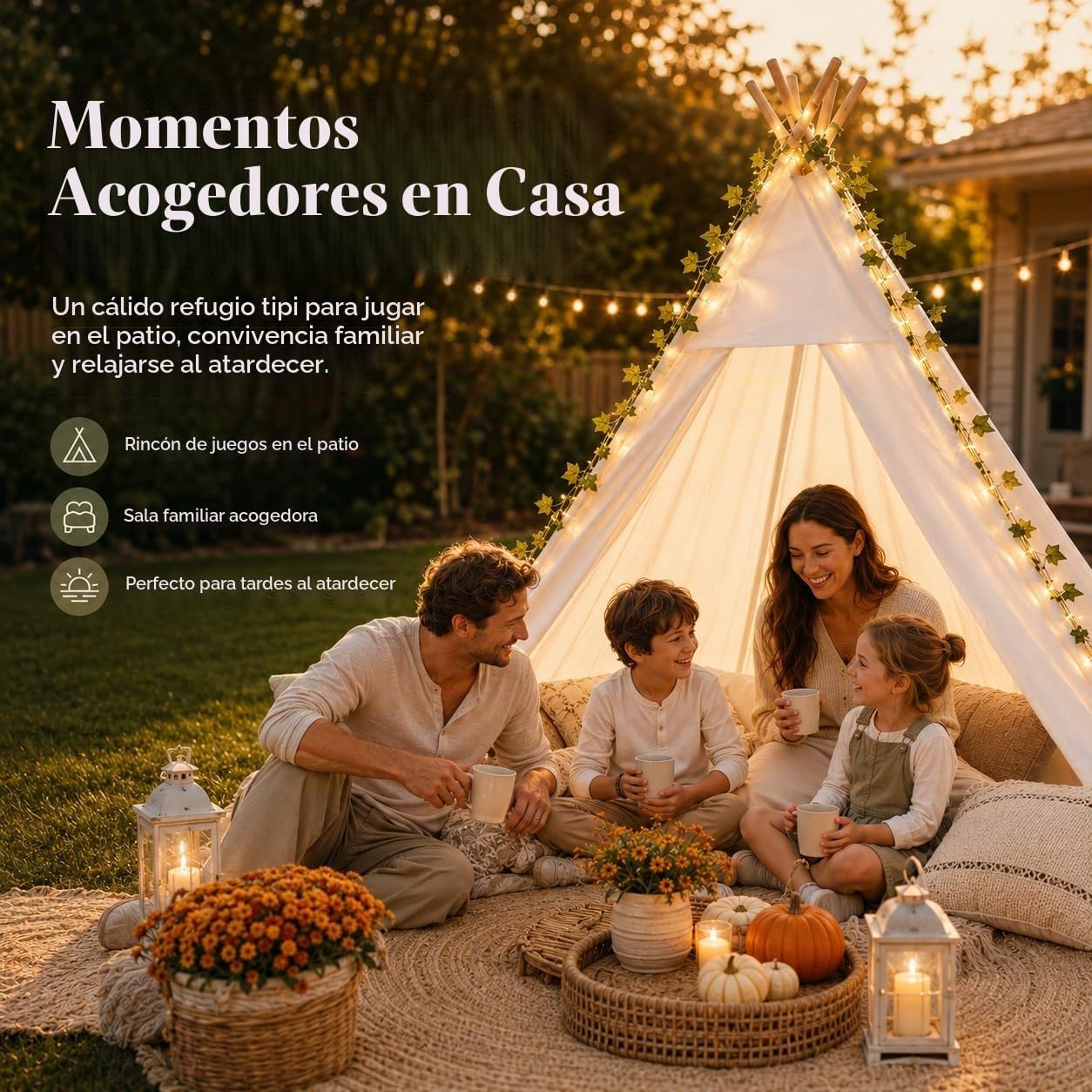 Tienda de campaña tipo tipi grande XXL para adultos y niños con luz...