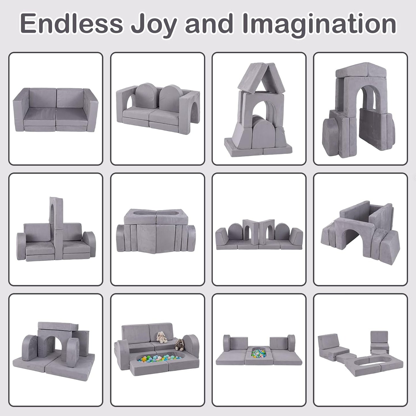 INFANS Sofá modular de juego para niños, 8 piezas de sofá modular m...