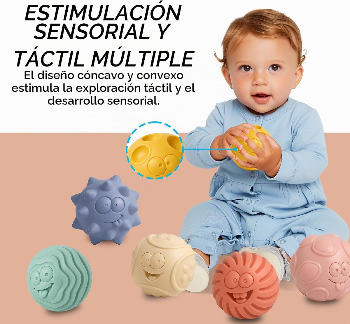 ROHSCE 6 bolas sensoriales para bebé, bolas texturizadas suaves par...