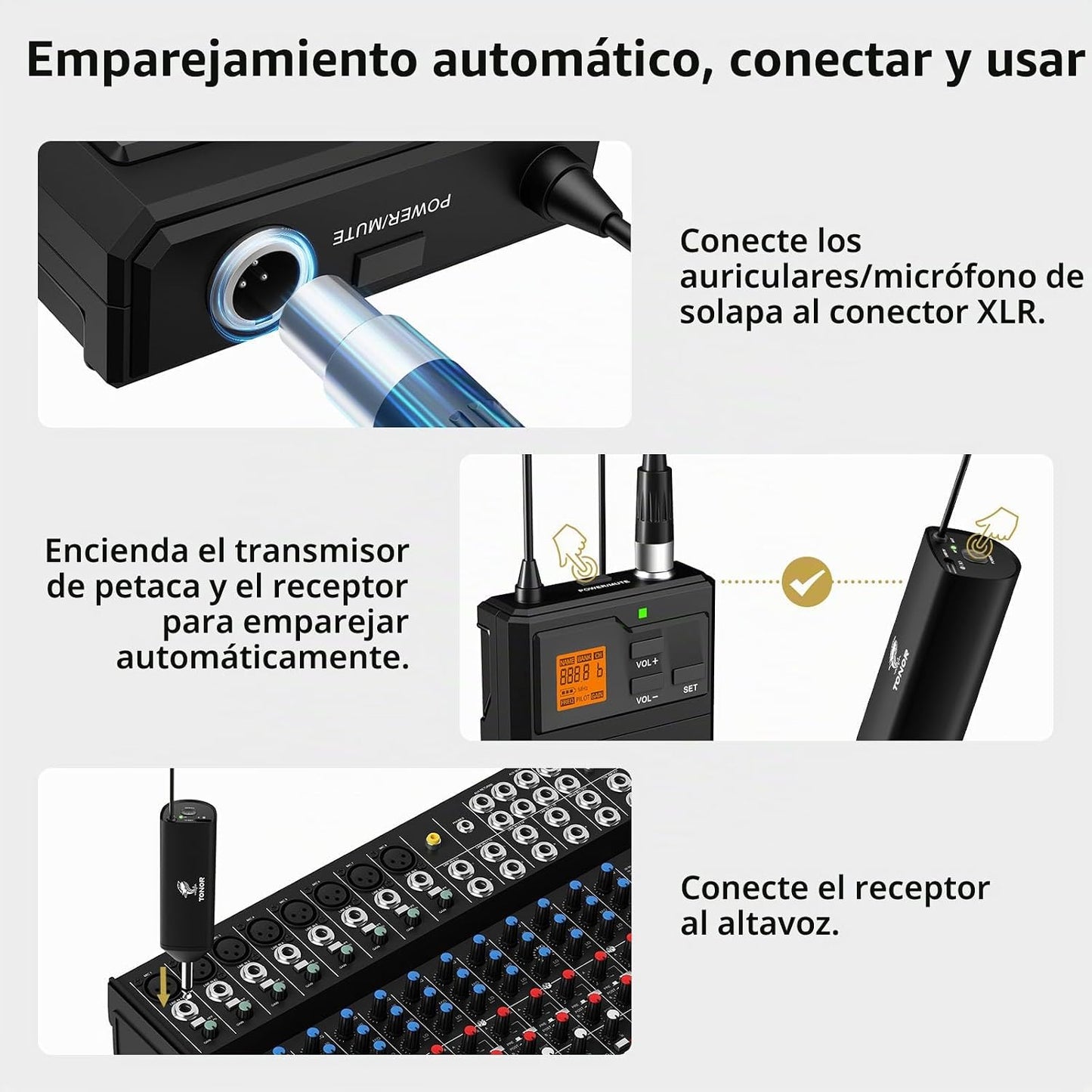 TONOR Sistema de micrófono inalámbrico UHF con micrófonos de auricu...