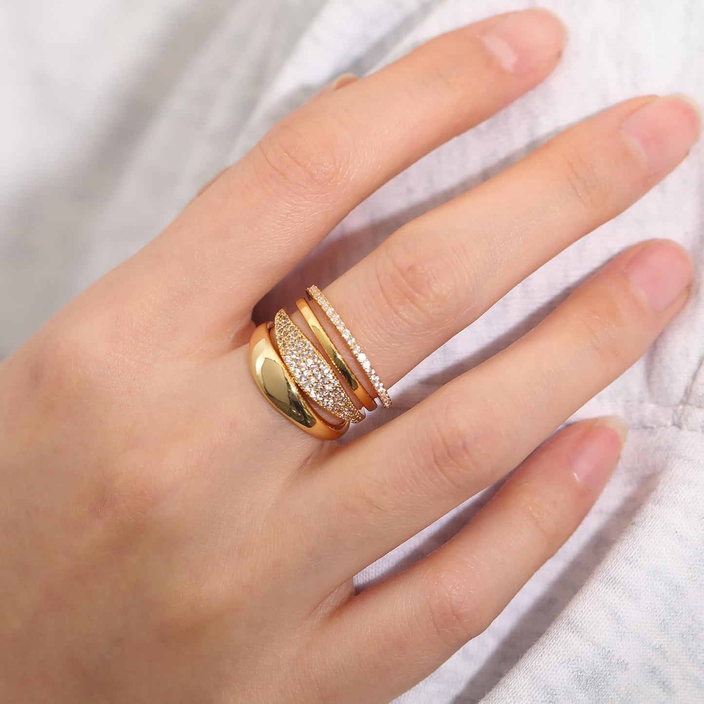 TOBENY Anillos de oro apilables para mujer sin deslustre, delicados...