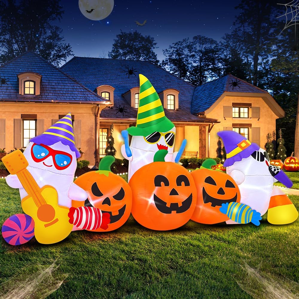 Decoración inflable de Halloween de 8 pies con diseño de calabaza f...