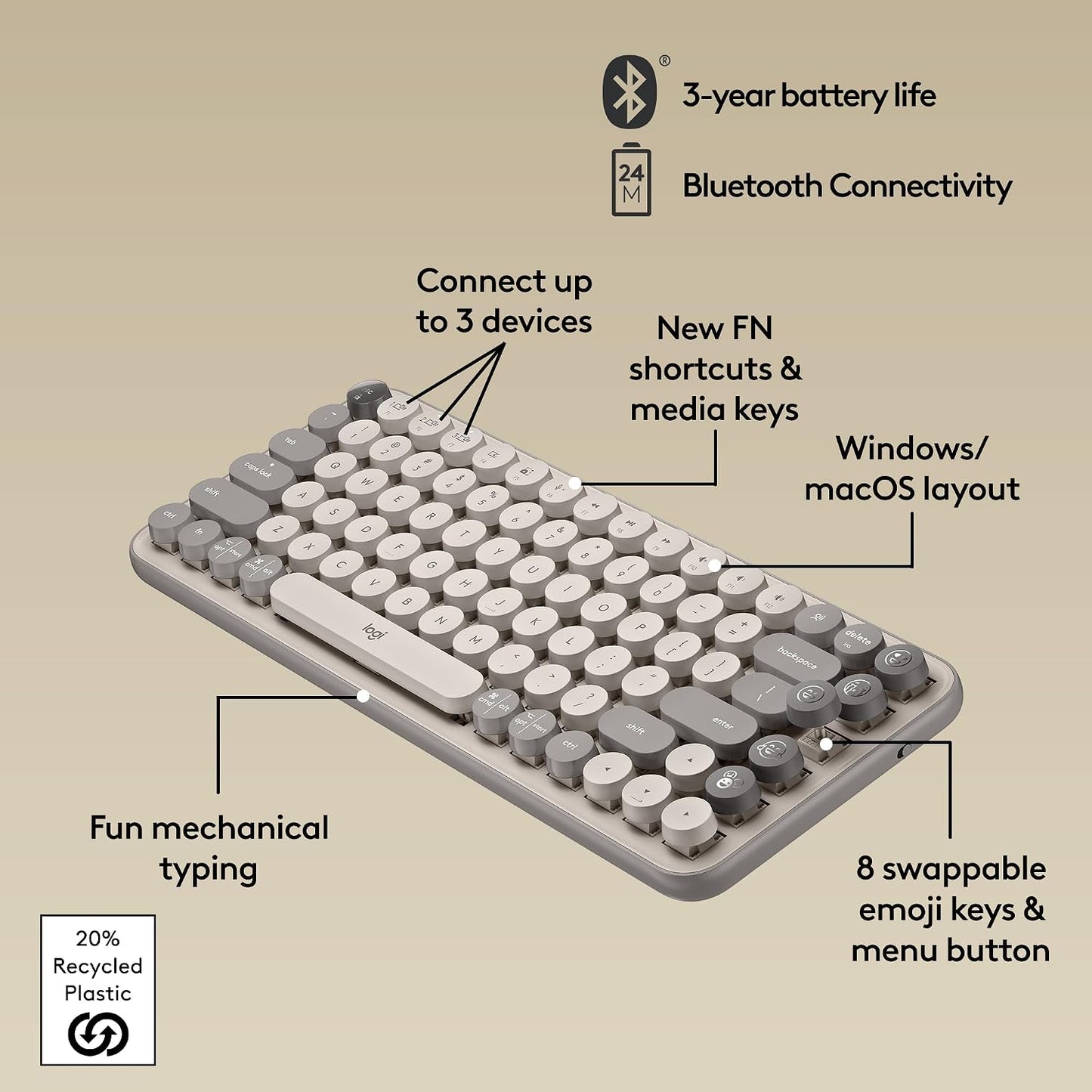 Logitech Teclado mecánico inalámbrico POP Keys con teclas Emoji - N...