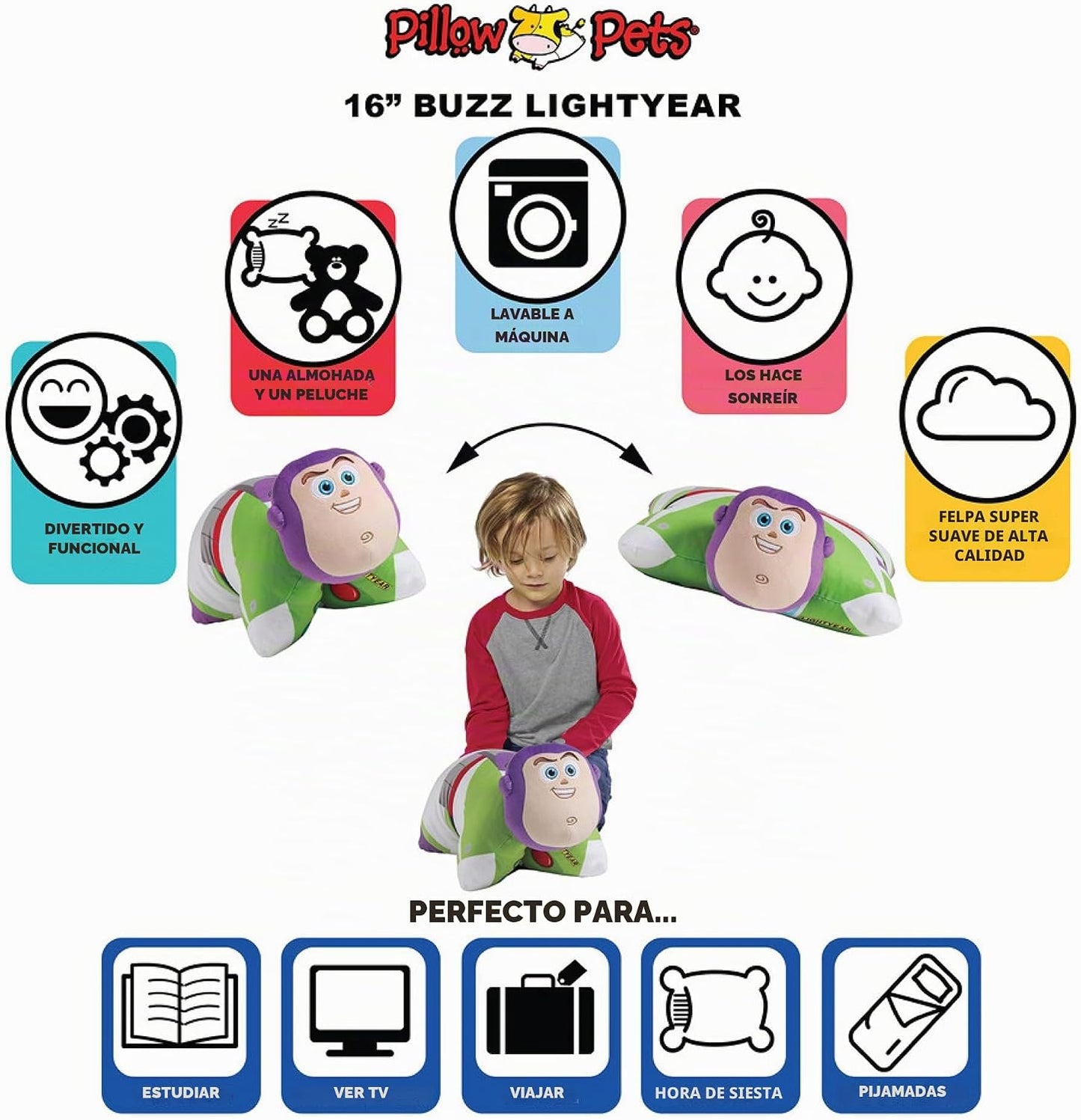 Pillow Pets Disney Pixar Buzz Lightyear - Almohada plegable de pelu...