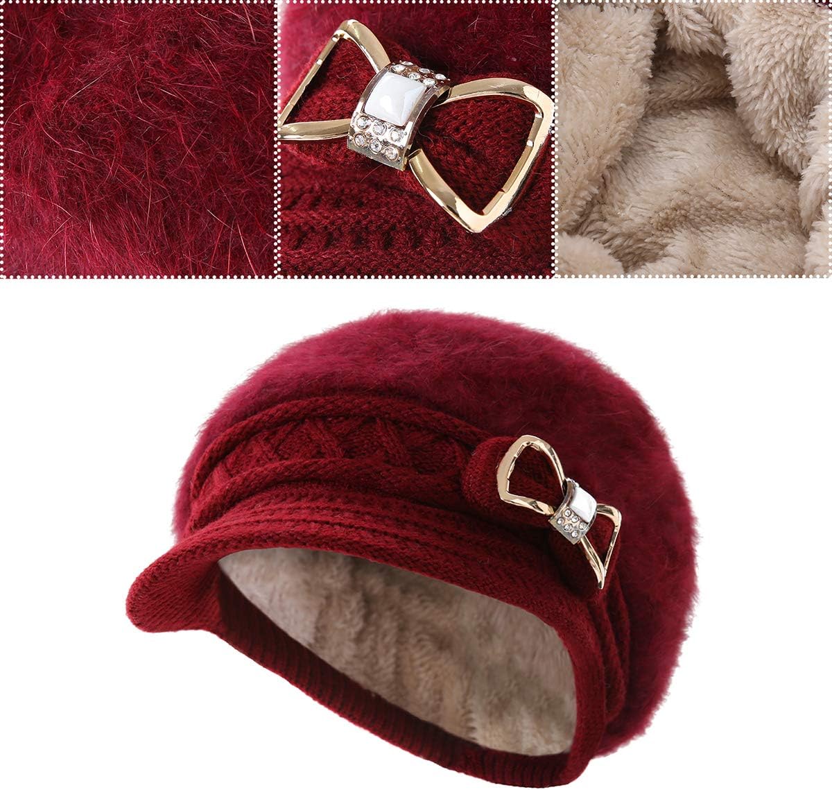 Surblue Sombrero de punto para mujer, boina, gorra de ala ancha con...