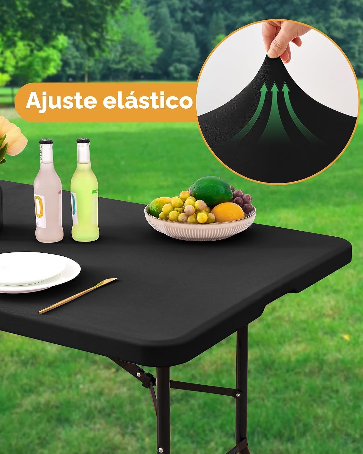 Mantel rectangular ajustable con elástico, 6 pies, negro, paquete d...