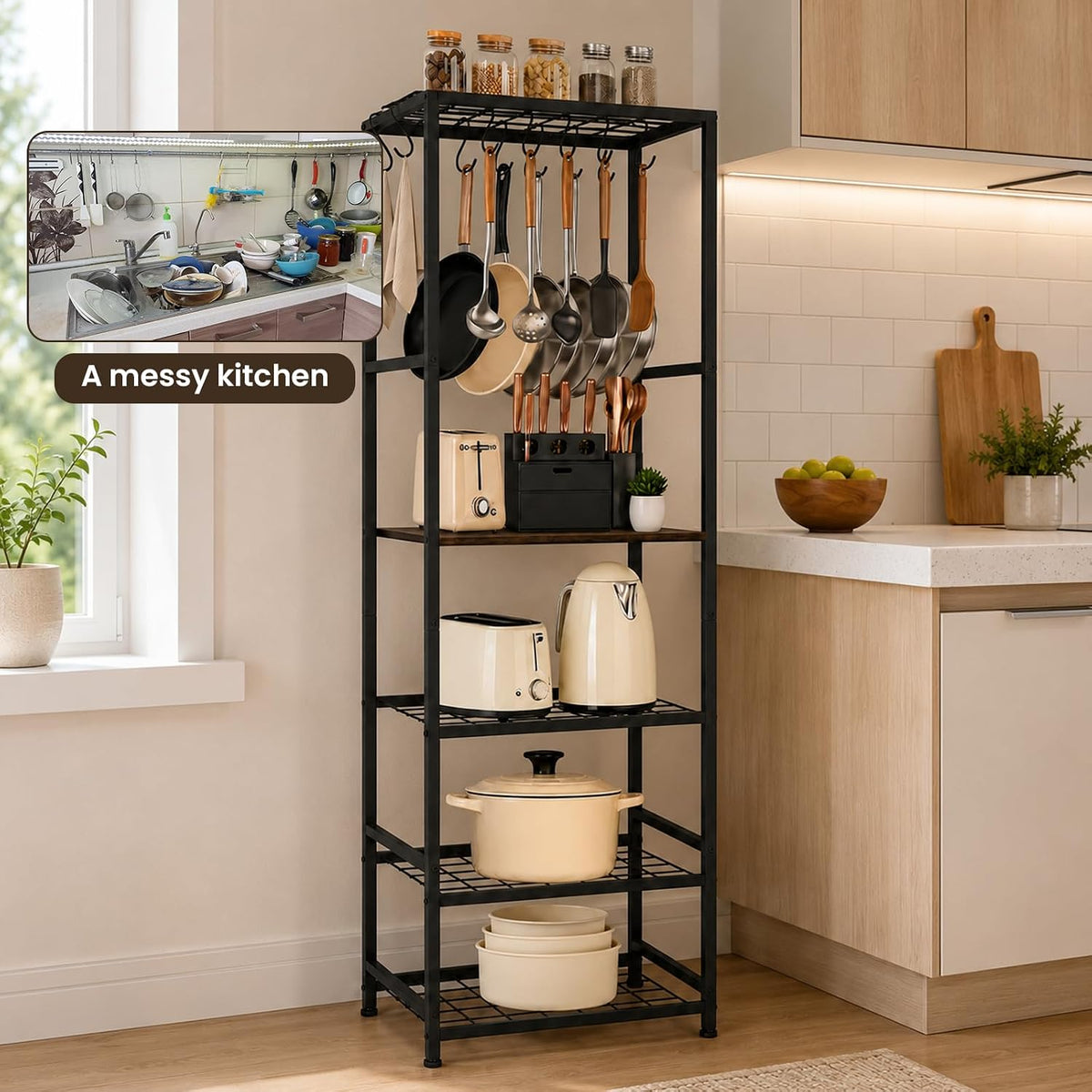 DALEMHOME Organizador de ollas y sartenes, estante de cocina de 5 n...