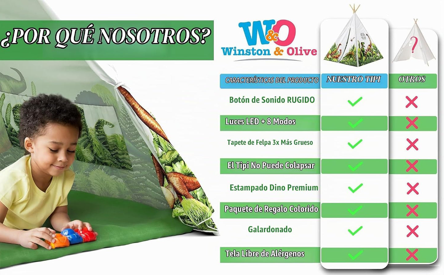 W&amp;O Dinosaur Discovery - Tipi con luces LED, botón de rugido y...