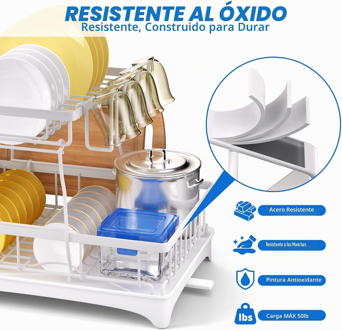Godboat - Escurridor de platos de 2 niveles con drenaje automático...