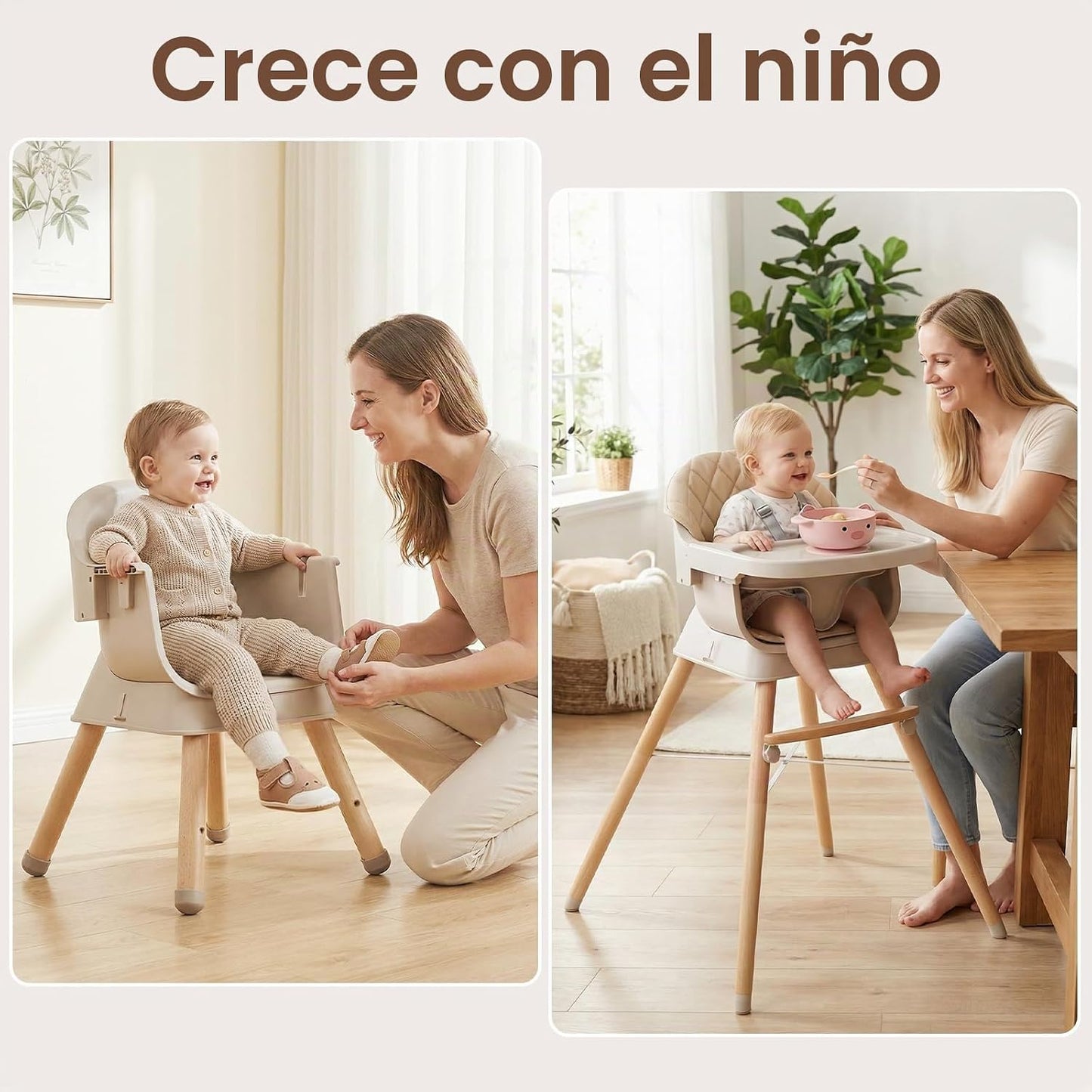 INFANS Silla alta para bebé, silla alta convertible de madera 6 en...
