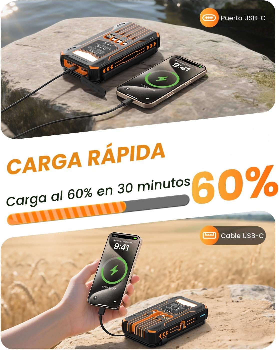 SOARAISE Cargador Solar Power Bank - Cargador Portátil Inalámbrico...