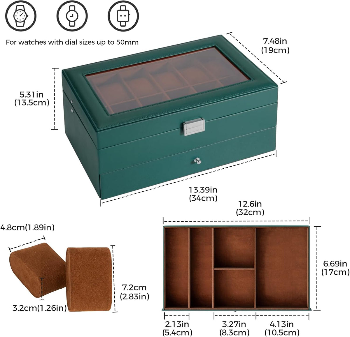 ProCase Caja de reloj, caja de reloj de 12 ranuras para hombre con...