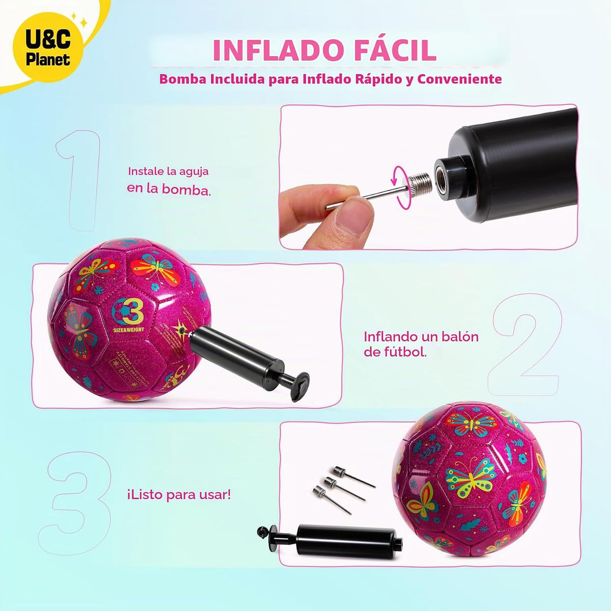 Balón de fútbol U&C Planet tamaño 2, 3, 4 para niños pequeños y jóv...