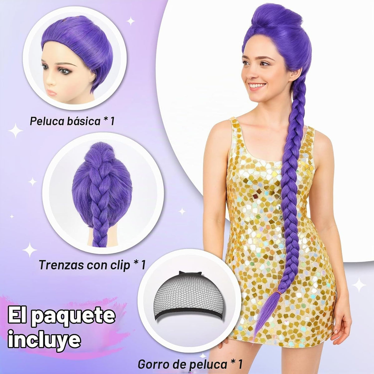 morvally Peluca de Cola de Caballo Larga Trenzada Morada de 47 Pulg...