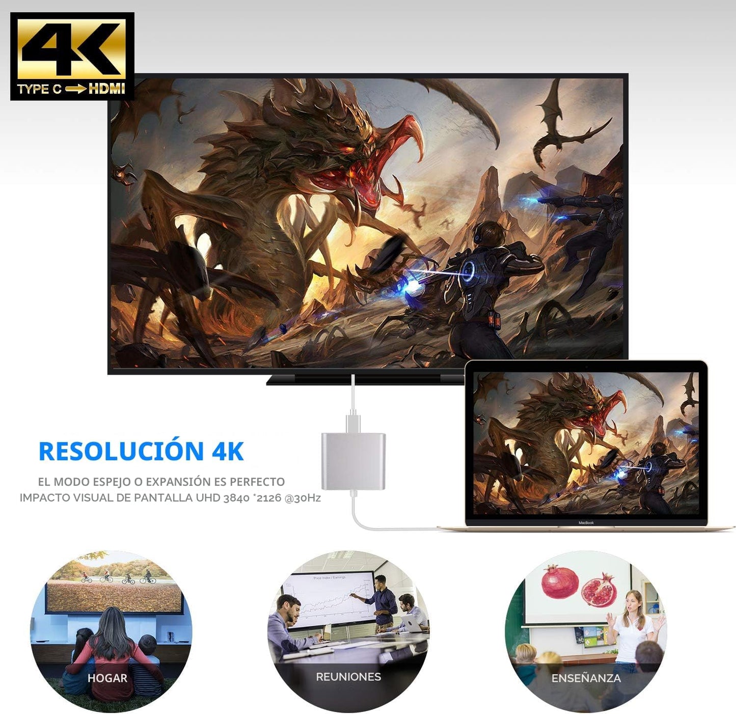 Battony Adaptador USB C a HDTV, convertidor AV multipuerto tipo C c...