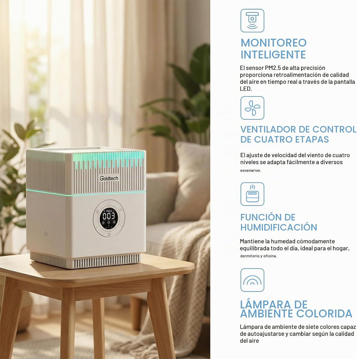 Goldtech Combo de purificador de aire y humidificador para dormitor...