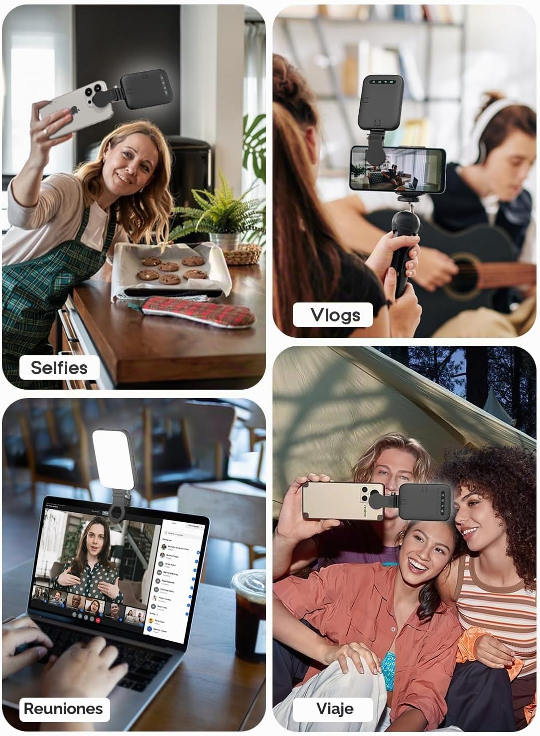 Luz para selfie: clip de luz recargable para teléfono con pantalla...