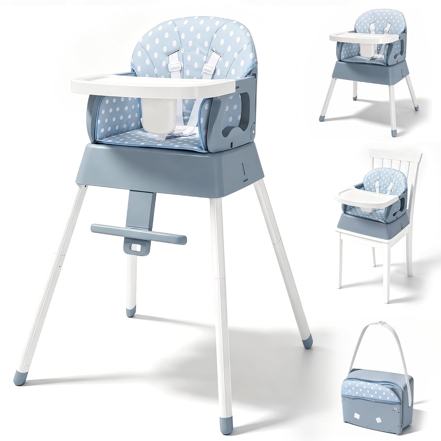 Silla alta plegable 5 en 1 para bebé, silla alta convertible para b...