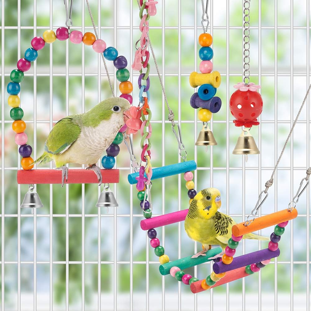 Juguetes para periquitos de pájaros, hamaca colgante para masticar,...