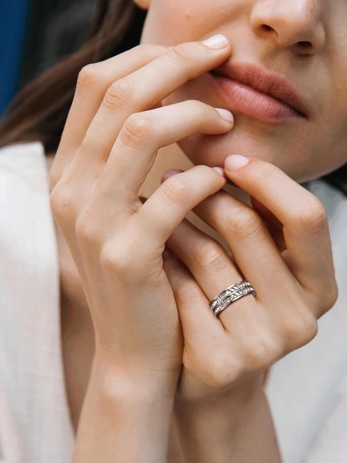 ZDZM Anillo de banda de circonita cúbica deslumbrante para mujeres,...