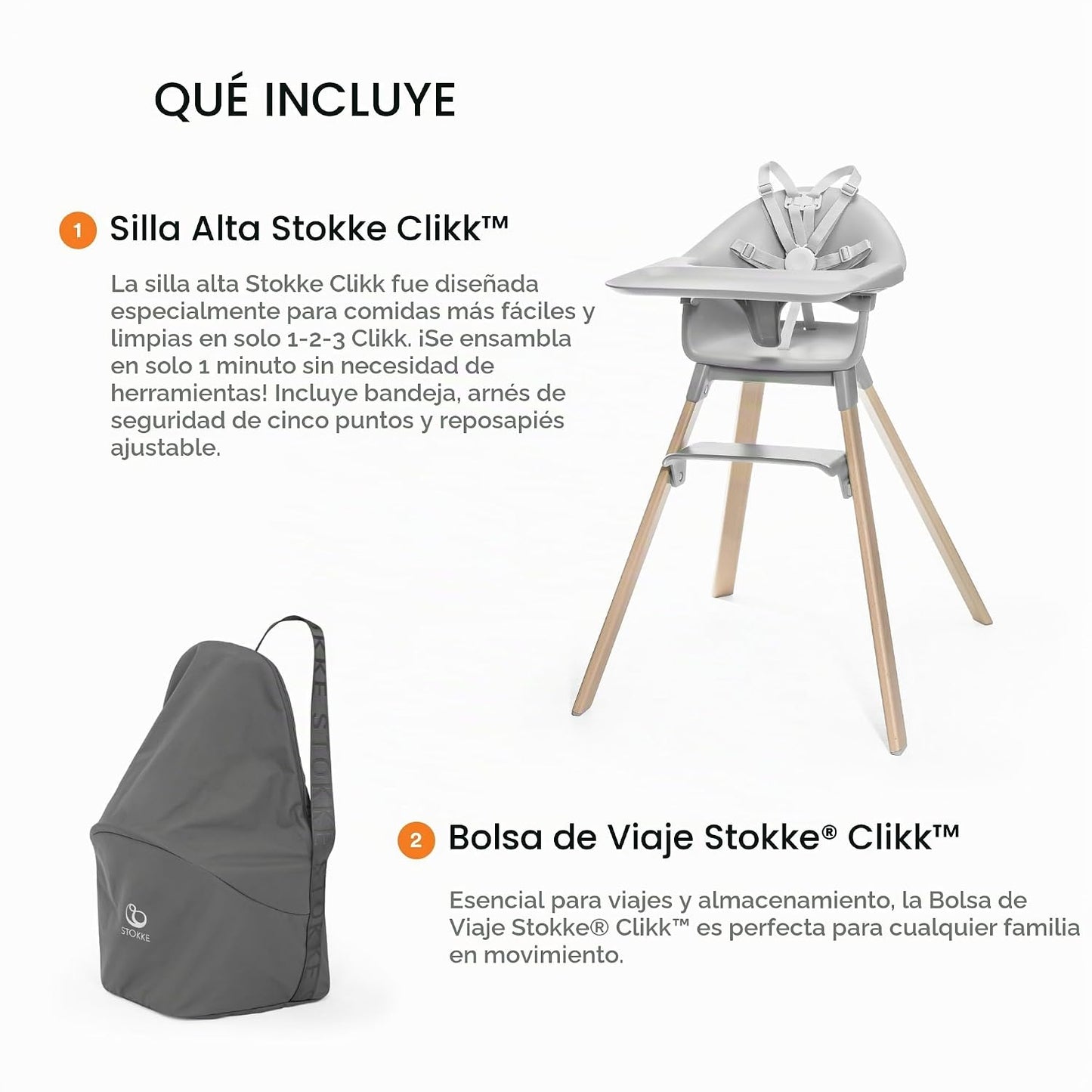 Stokke Clikk - Silla alta (gris nube) + bolsa de viaje (gris) - Sil...