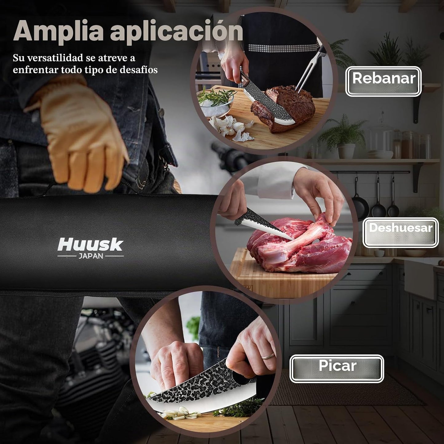 Huusk - Juego de cuchillos de carnicero para corte de carne 10 piez...