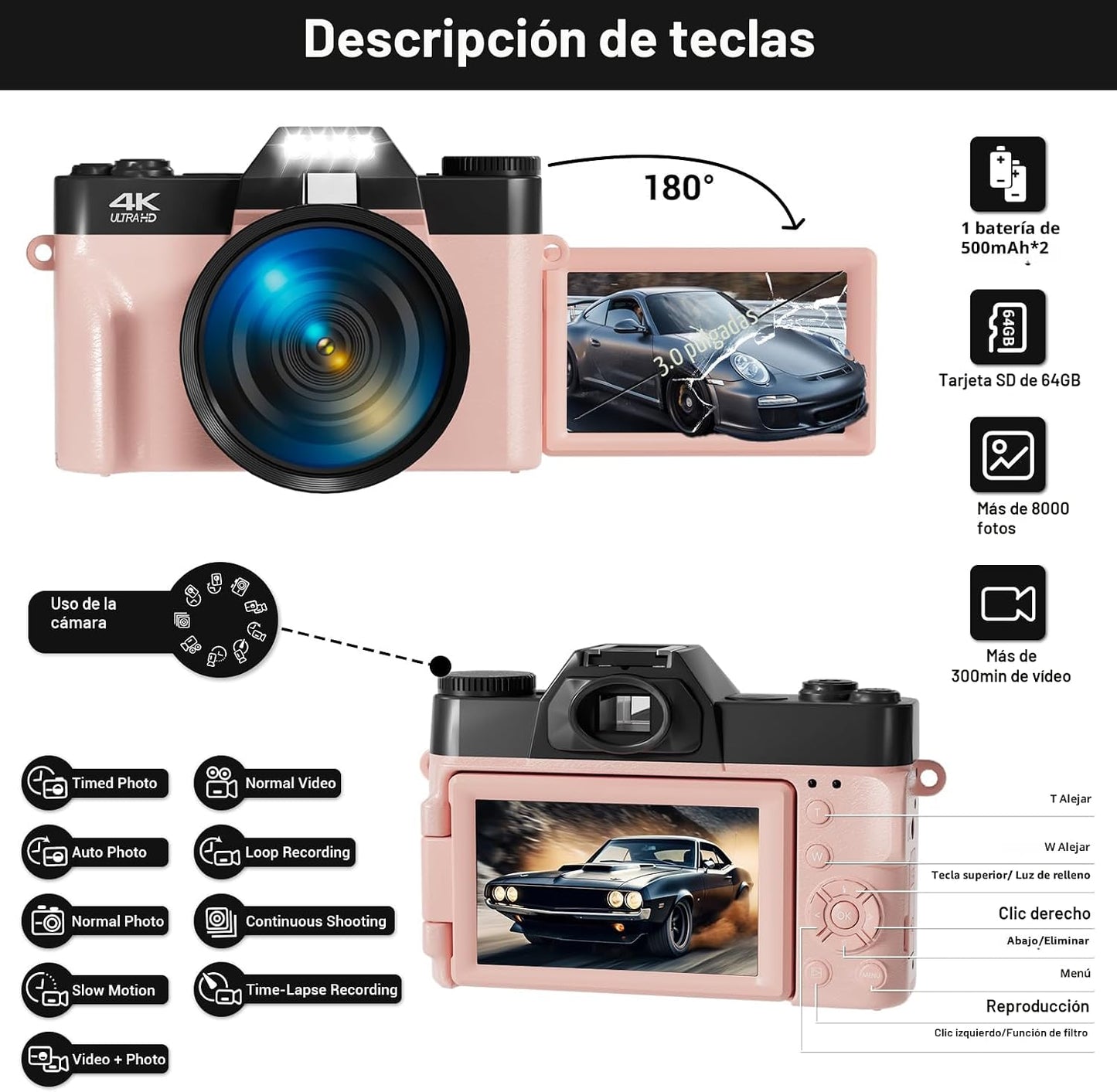 Cámara digital, FHD 4K 75MP WiFi para videoblogging y YouTube con p...