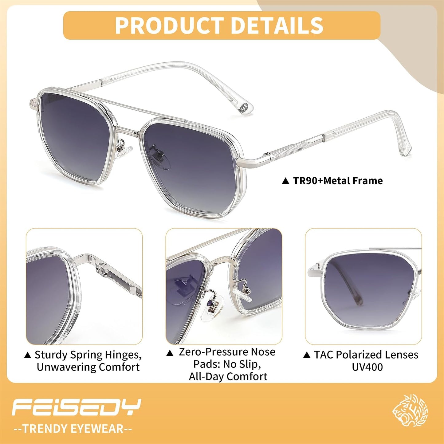 FEISEDY - Lentes de sol polarizados estilo aviador para hombres, ma...