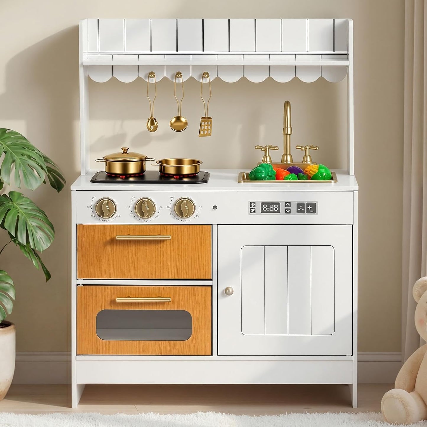 VEVOR Juego de cocina para niños, juego de cocina de madera para ni...