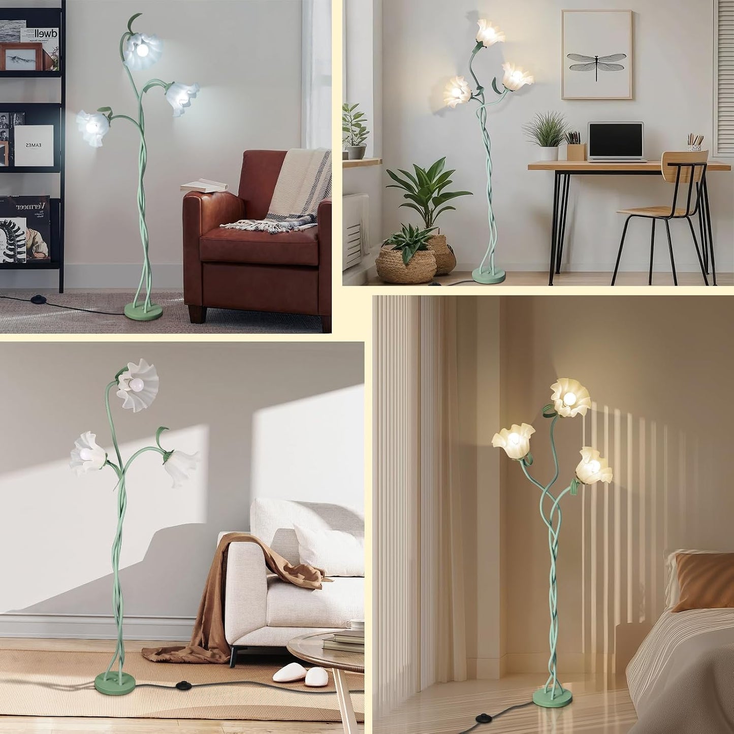 Lámpara de pie de flor para dormitorio, bonita lámpara de pie de es...