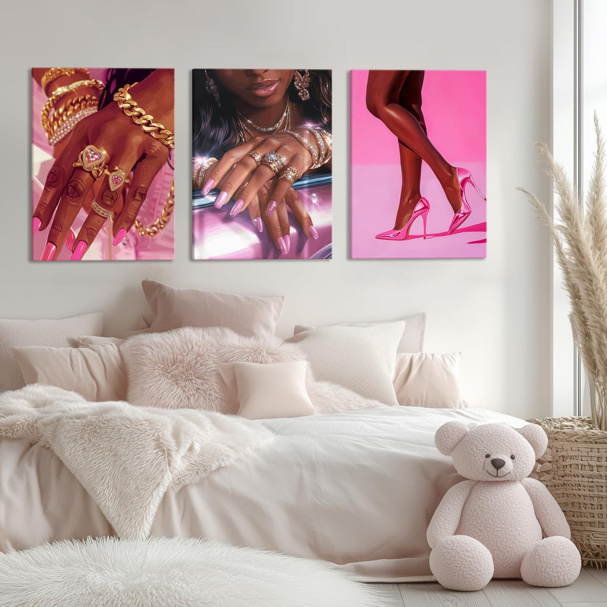 Juego de 3 pósters de pared de mujer afroamericana en tonos rosa y...
