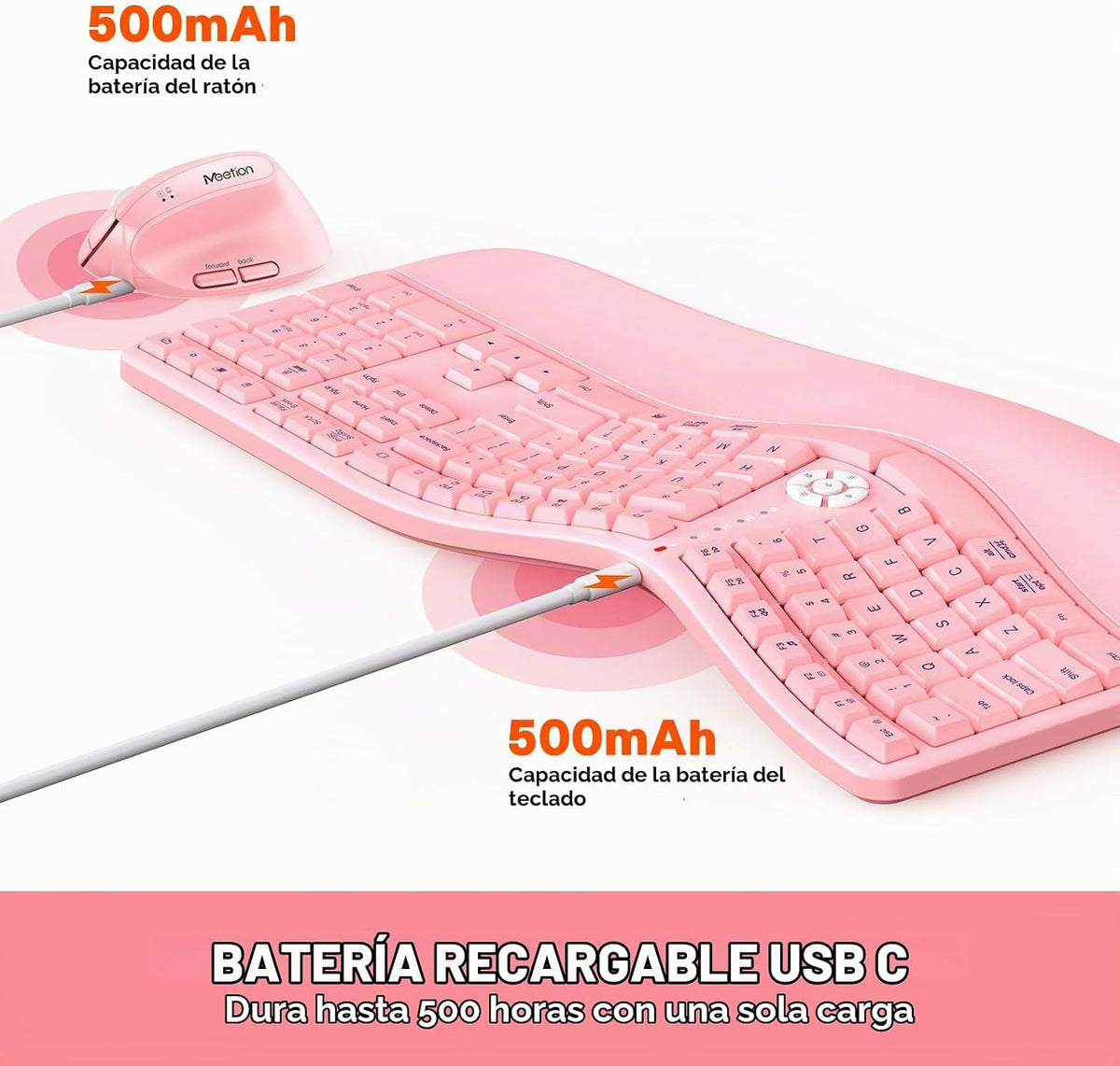 MEETION Combo ergonómico de teclado y mouse, teclado dividido inalá...