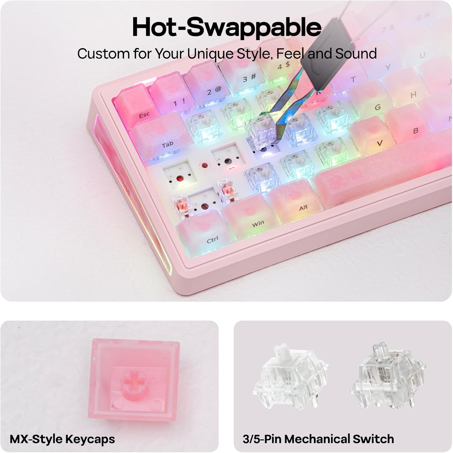 EPOMAKER TH65 Teclado mecánico inalámbrico para juegos con perilla...