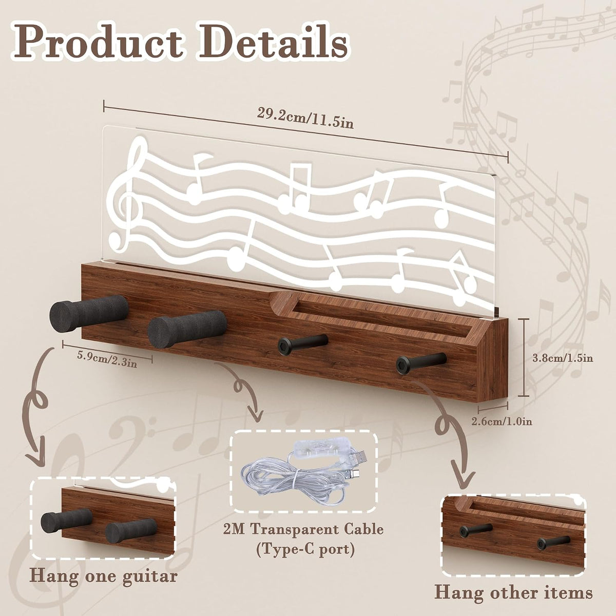 CoolGift Mart Accesorios de guitarra, soporte de pared para guitarr...