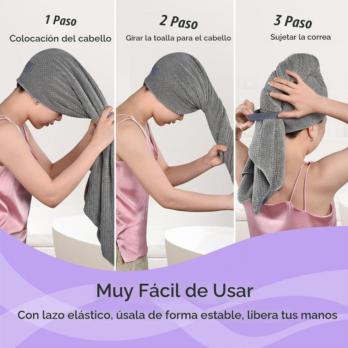 Toalla de Cabello de Microfibra Extra Grande para Mujeres con Cabel...