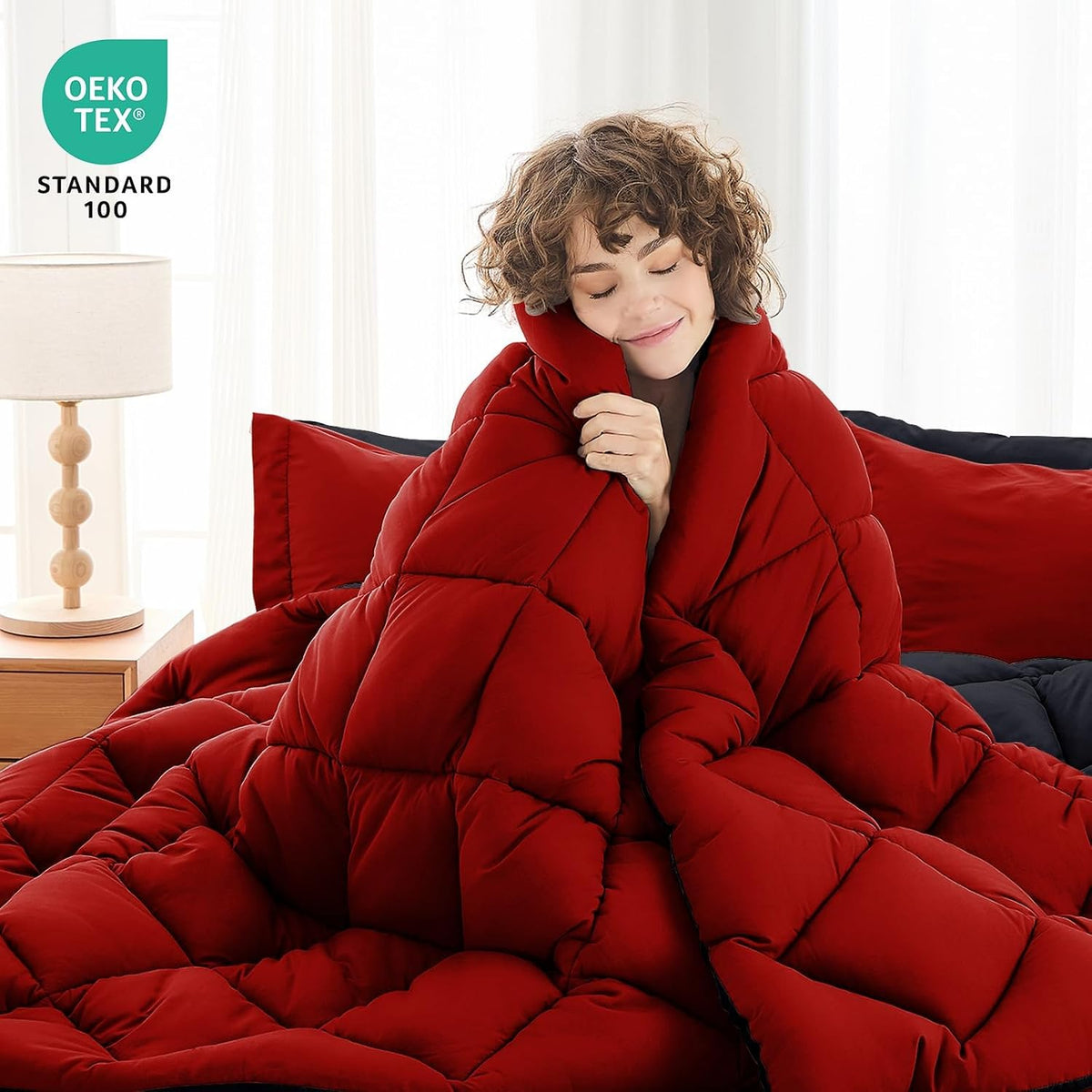 MUXHOMO Juego de edredón Queen de 7 piezas, cama reversible en una...