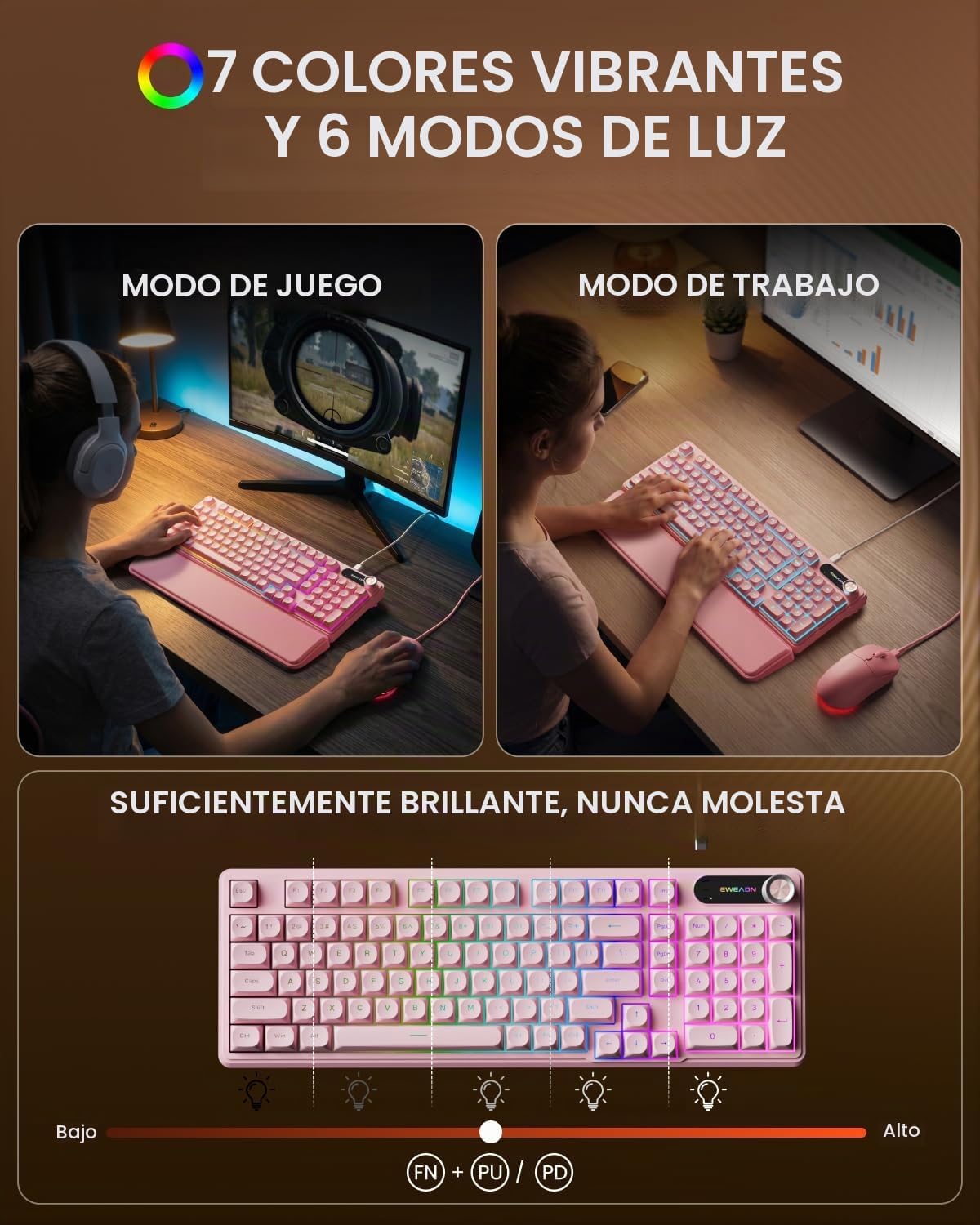 EWEADN Combo de teclado y mouse con cable con reposamuñecas desmont...