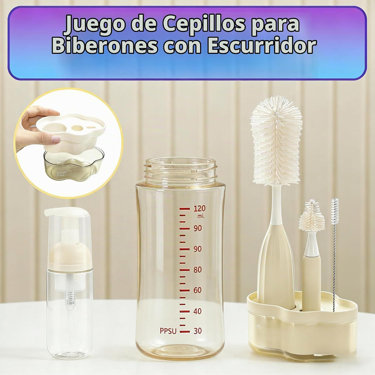 WHNL Kit de limpieza de biberones de silicona todo en uno con cepil...