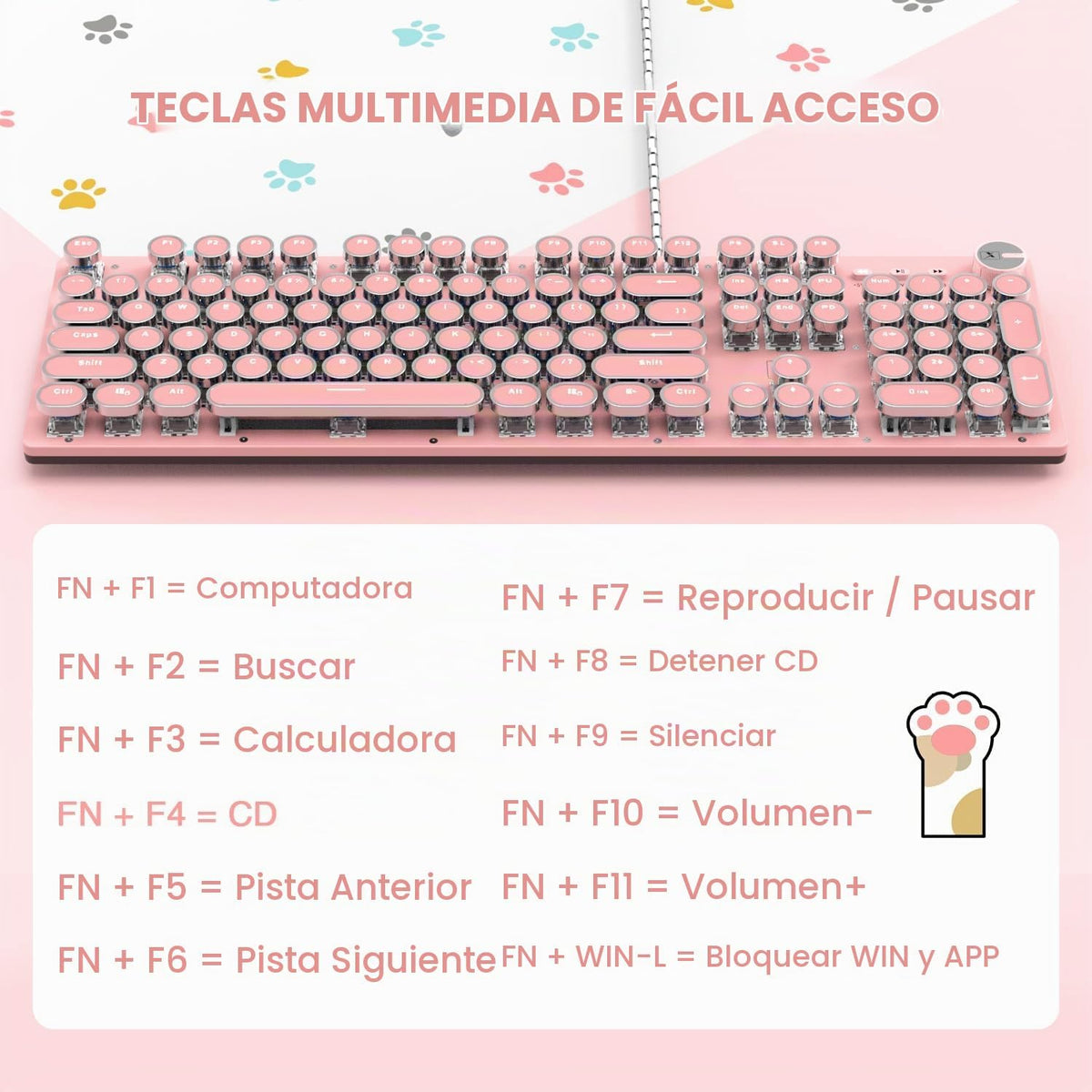 Teclado mecánico retro con cable para juegos, estilo máquina de esc...