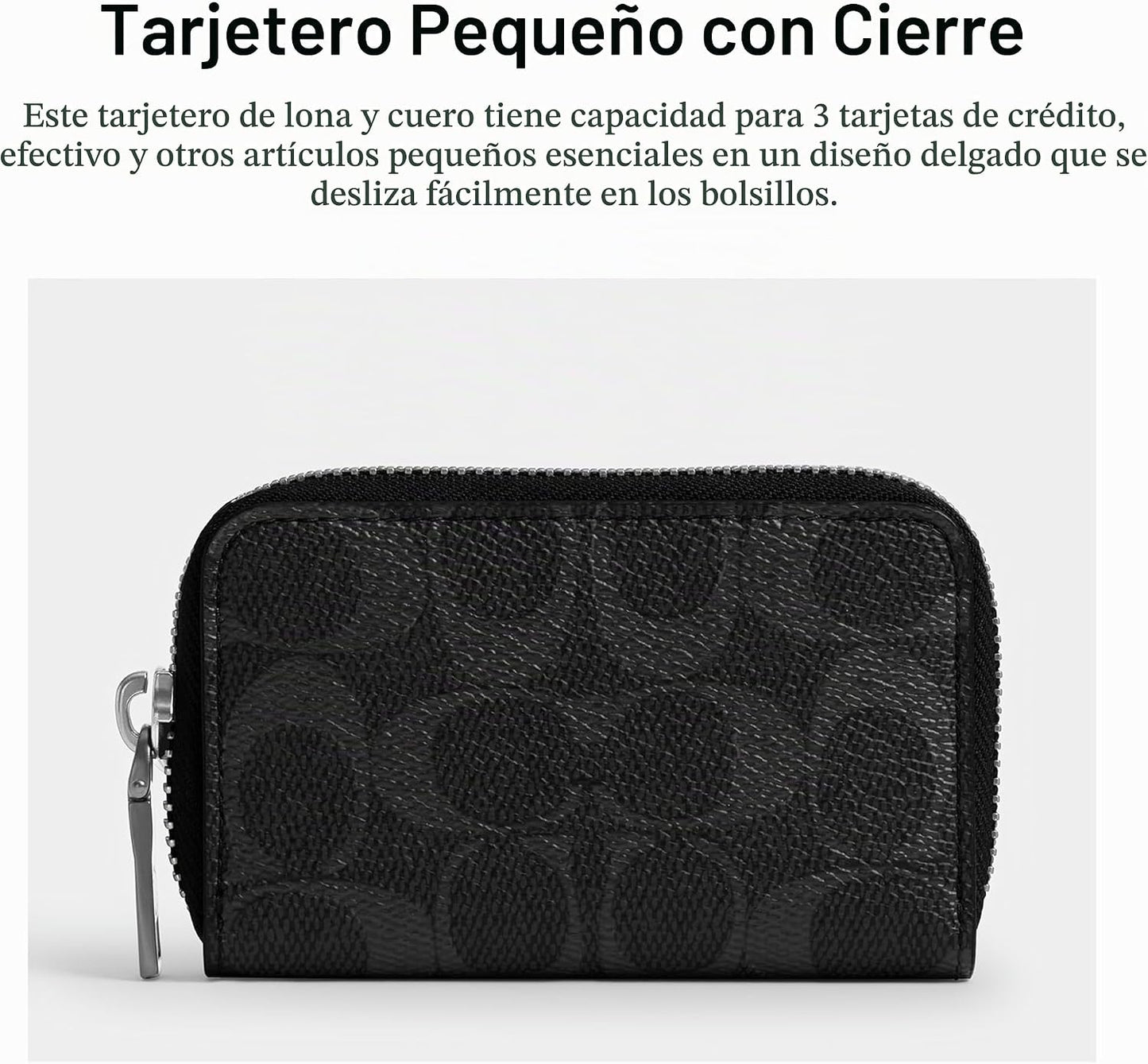 Tarjetero COACH pequeño con cremallera alrededor en Signature