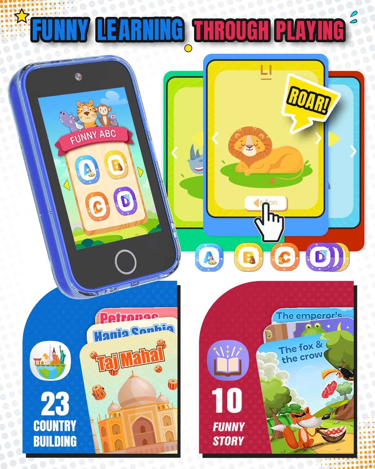 Byserten Teléfono para niños con pantalla táctil de 3.5 pulgadas co...