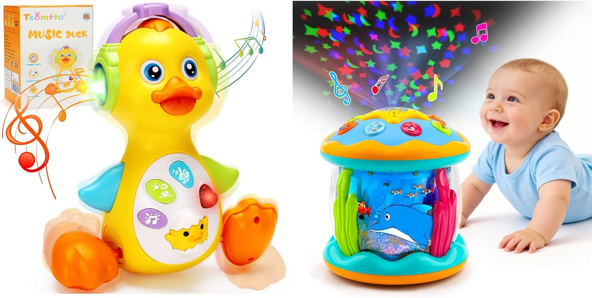 Tsomtto Juguete musical de pato y proyector de océano para bebés |...
