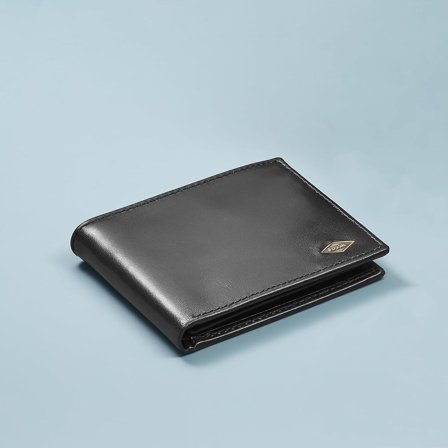 Fossil - Cartera de cuero plegable para hombre Hayes con ventana ab...
