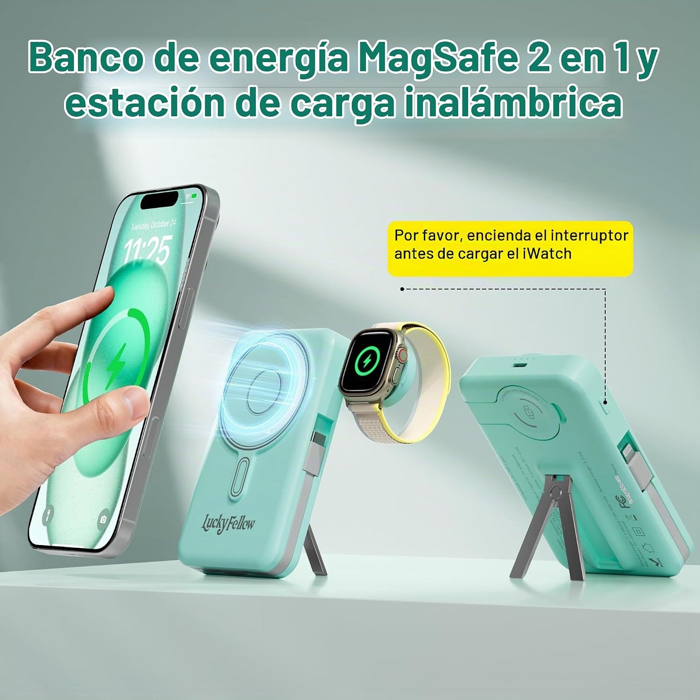 Cargador portátil magnético con cables integrados, estación de carg...