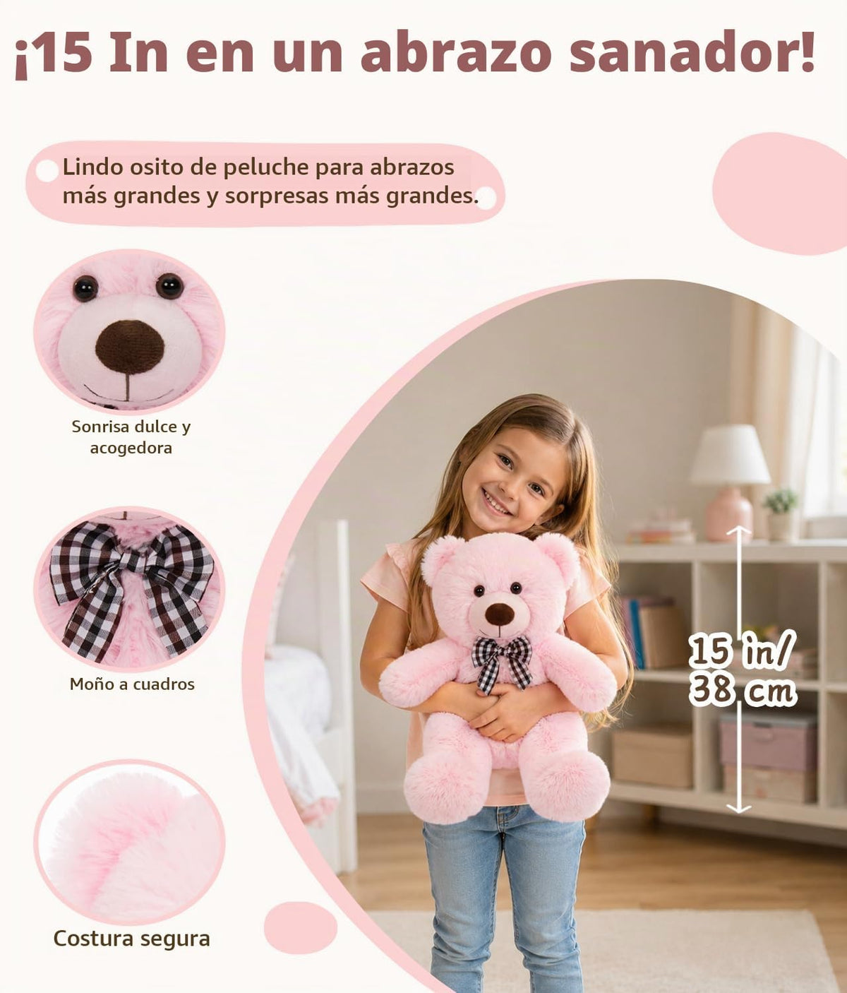 MaoGoLan Oso de peluche pequeño de 15 pulgadas, regalo de felpa ros...