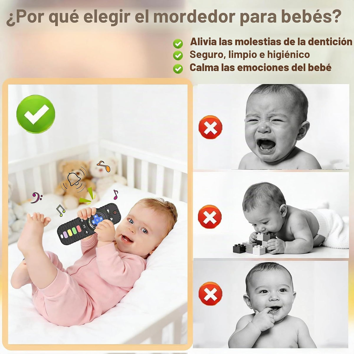 Paquete de 2 juguetes de dentición para bebés de 3 a 6 meses, morde...